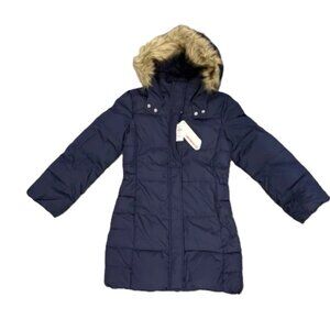 New- GAP Kids Dark Blue Puffer Jacket with Faux Fur Hood